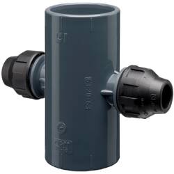 Tee a 90° a incollare in PVC-U con 2 raccordi a...