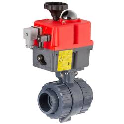 U-PVC 2 way ball valve PTFE with electrical actuator normally closed - solvent socket