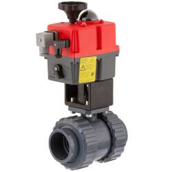 U-PVC 2 way solvent ball valve with electrical actuator 24 - 240 AC/DC normally closed