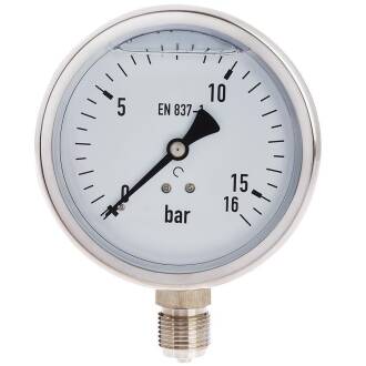 Manometer 4" V2A glycerine filling, radial connection 1/2" external thread V2A