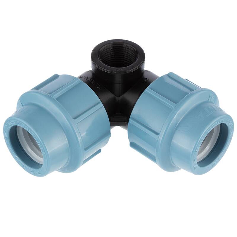 Elbow 90 compression fitting Y PopUp with side female thread, DVGW