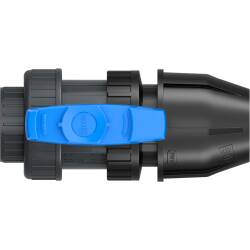 PVC-U Kugelhahn HDPE 2fach &Uuml;berwurf Innengewinde x PP-Klemme f&uuml;r PE-Rohr