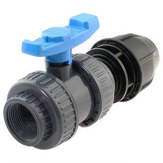 U-PVC and HDPE 2 way female threaded ball valve x PP compression fitting for PE pipes 1/2" x 20mm