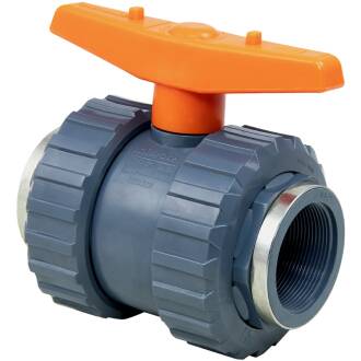 Valvola a sfera a 2 vie in PVC-U e Teflon/EPDM con filetto femmina rinforzato WRAS acqua potabile
