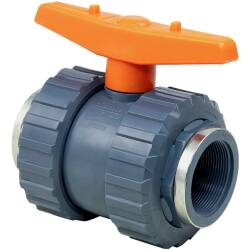 Valvola a sfera a 2 vie in PVC-U e Teflon/EPDM con filetto femmina rinforzato WRAS acqua potabile