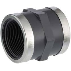 PVC-U Gewindemuffe, 2fach Innengwinde V2A Ring