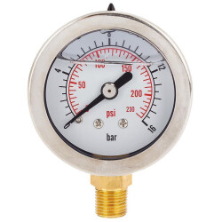 Manometro 1 1/2" glicerina in acciaio inox 304,...