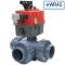 U-PVC 3 way solvent ball valve with electrical actuator 24 - 240 AC/DC with T-pattern 50mm