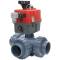 U-PVC 3 way solvent ball valve with electrical actuator 24 - 240 AC/DC with T-pattern 75mm