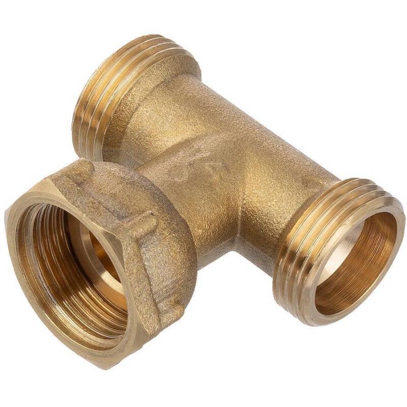 Brass female/male threaded tee 90° with nut M/F/M