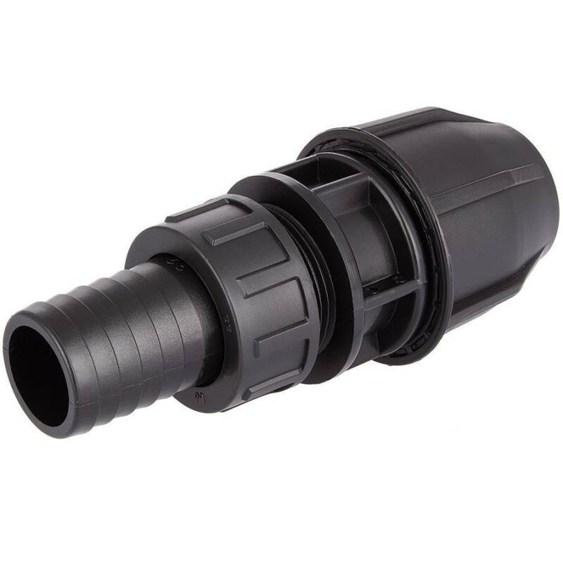 Compression fitting with hose tail for PoolFlex flexible pipe