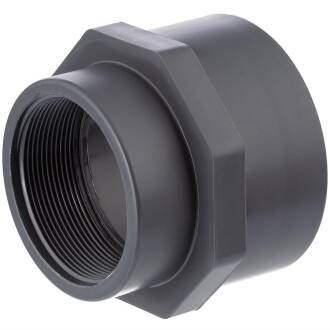 REKUBIK PVC-U Doppelmuffe 1 1/4 Zoll IG X 1 1/4 Zoll – Mit Sechskant, Für Druck- Und Saugleitungen