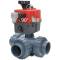 U-PVC 3 way solvent ball valve with electrical actuator 24 - 240 AC/DC with T-pattern L-Bohrung Klebemuffe 75mm