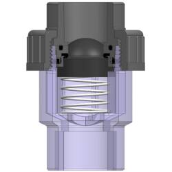 PVC-U R&uuml;ckschlagventil Feder, Transparent 1fach &Uuml;berwurf Klebemuffe