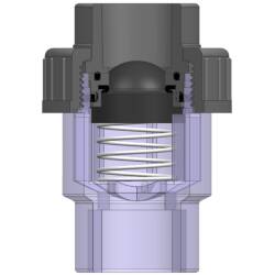 U-PVC solvent check valve with one nut - transparent