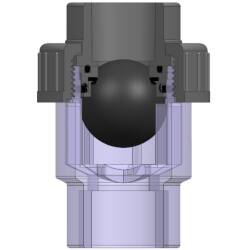 PVC-U R&uuml;ckschlagventil Kugel, Transparent 1fach &Uuml;berwurf Klebemuffe