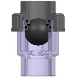 U-PVC solvent ball check valve with one nut - transparent