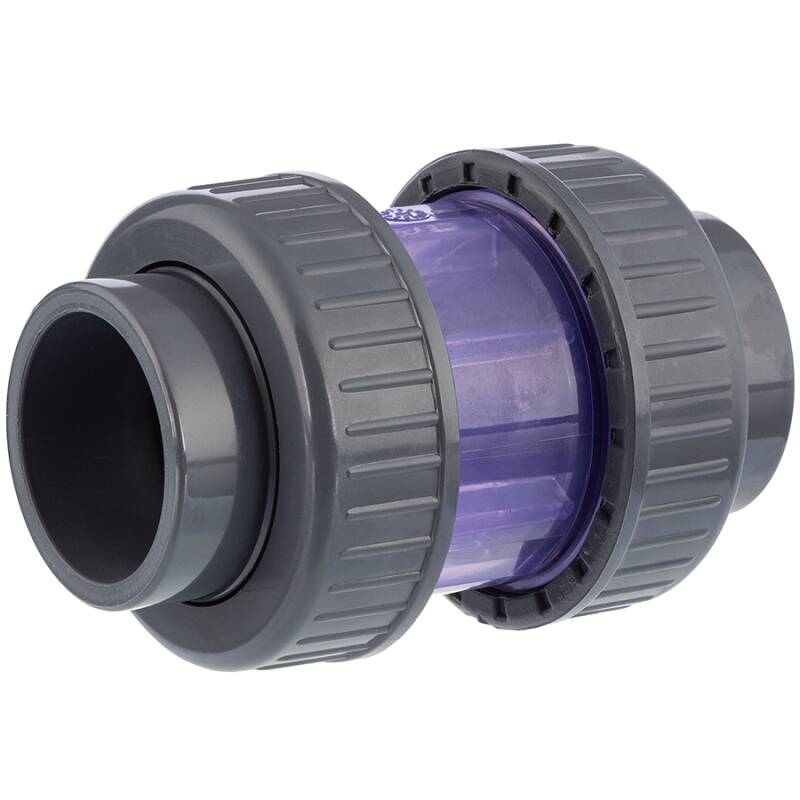PVC-U Rckschlagventil Transparent Kugel 2fach berwurf Klebemuffe