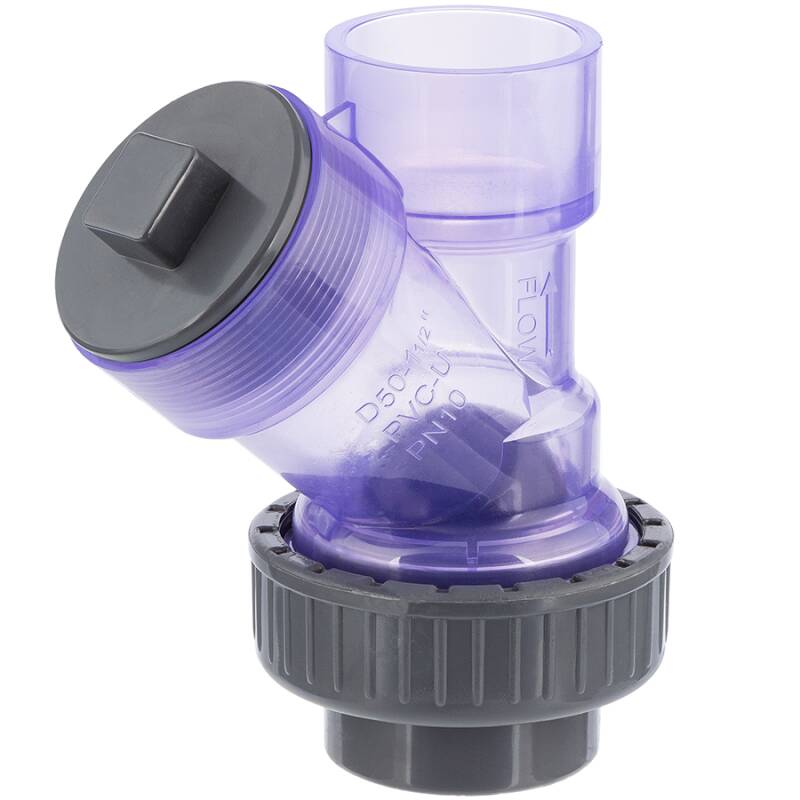 PVC-U Schrgsitz Rckschlagventil Transparent Kugel 1fach berwurf Klebemuffe