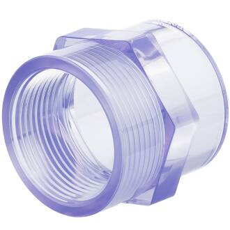 PVC-U Threaded Female Socket Transparent, Solvent Socket x Female Thread 25mm x 3/4"