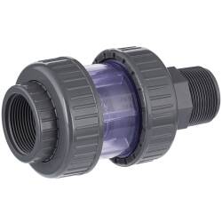 PVC-U R&uuml;ckschlagventil transparent Innen- x Aussengewinde 1 1/2&quot; x 1 1/2&quot;