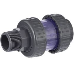 PVC-U R&uuml;ckschlagventil transparent Innen- x Aussengewinde 1 1/2&quot; x 1 1/2&quot;