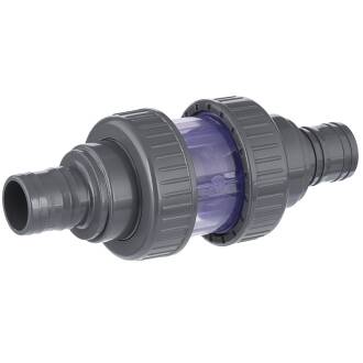 PVC-U Rückschlagventil transparent 2fach Überwurf Schlauchtülle 38mm