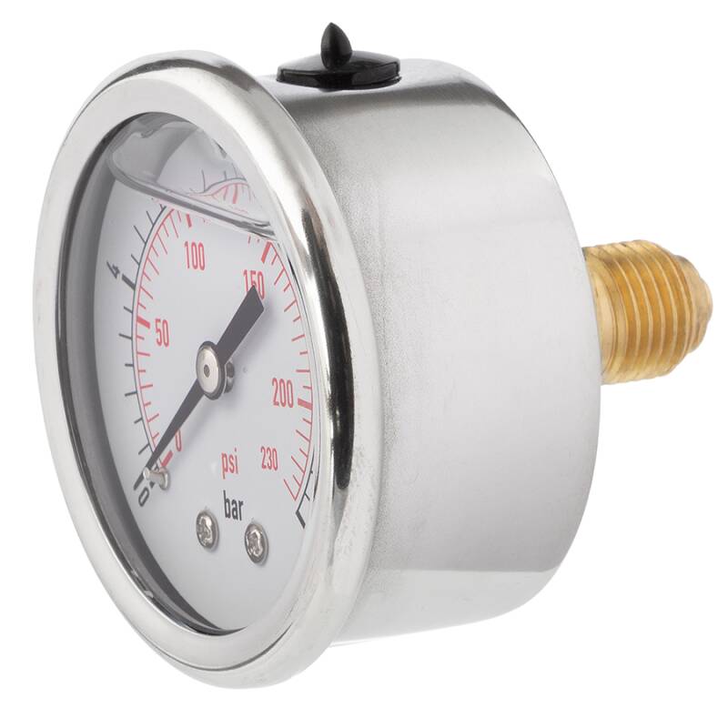 V2A Manometer 2 Glyzerinfllung Anschluss axial zentriert 1/4 Aussengewinde Messing