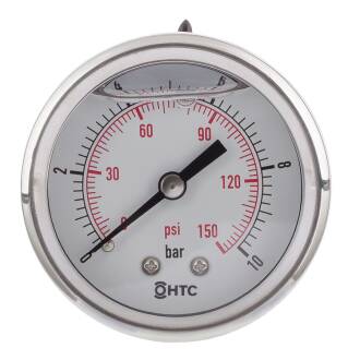 V2A Manometer 2" Glyzerinfüllung Anschluss axial zentriert 1/4" Aussengewinde Messing
