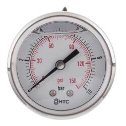 V2A Manometer 2" Glyzerinf&uuml;llung Anschluss axial zentriert 1/4" Aussengewinde Messing