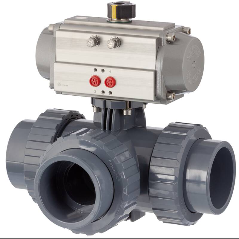 U-PVC 3 way solvent ball valve, adjustable