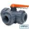 PVC-U 3Wege-Kugelhahn PTFE L-Bohrung 3fach Innengewinde 2 1/2"