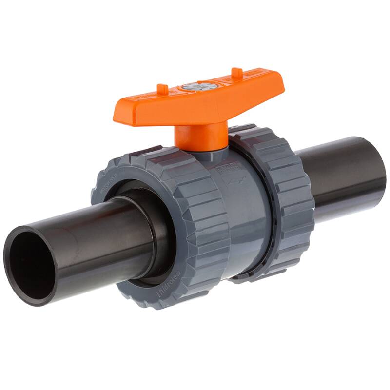 U-PVC and Teflon/EPDM ball valve with solvent male sockets WRAS drinking water