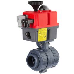 U-PVC 2 way ball valve PTFE with electrical actuator flexible positioning - solvent socket