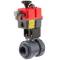 U-PVC 2 way ball valve PTFE with electrical actuator normally closed - female thread 2 1/2", 24-240 AC/DC