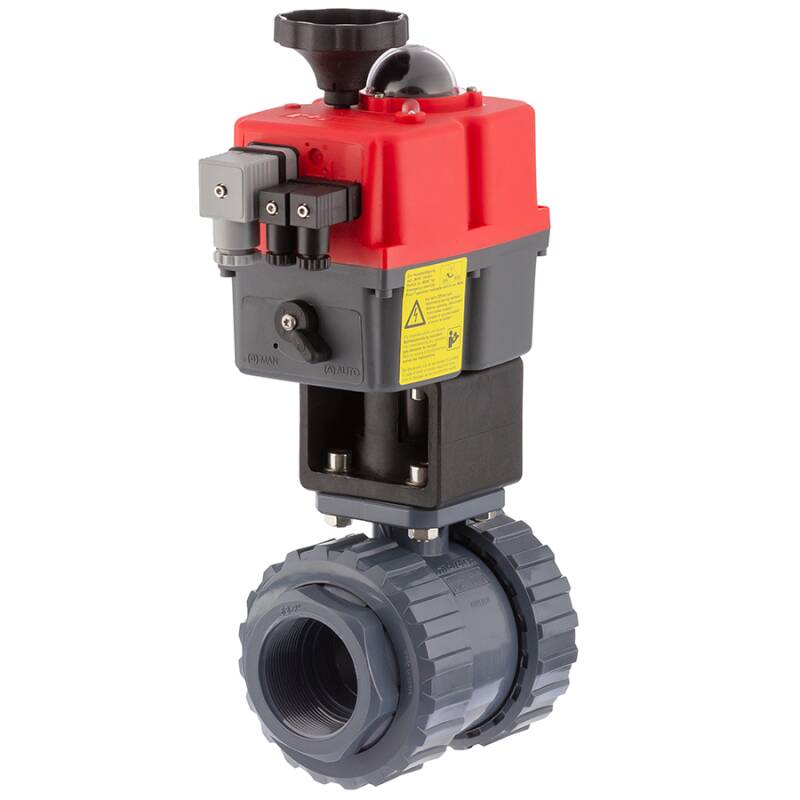U-PVC 2 way ball valve PTFE with electrical actuator flexible positioning - female thread