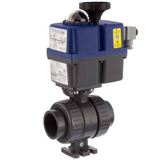 Valvola a sfera a 2 vie in PVC-U PTFE con attuatore elettrico normalmente chiuso - manicotto