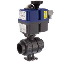 Valvola a sfera a 2 vie in PVC-U PTFE con attuatore elettrico normalmente chiuso - manicotto