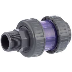 Valvola di non ritorno a sfera con filetto maschio/femmina in PVC-U - trasparente 2&quot; x 2&quot;