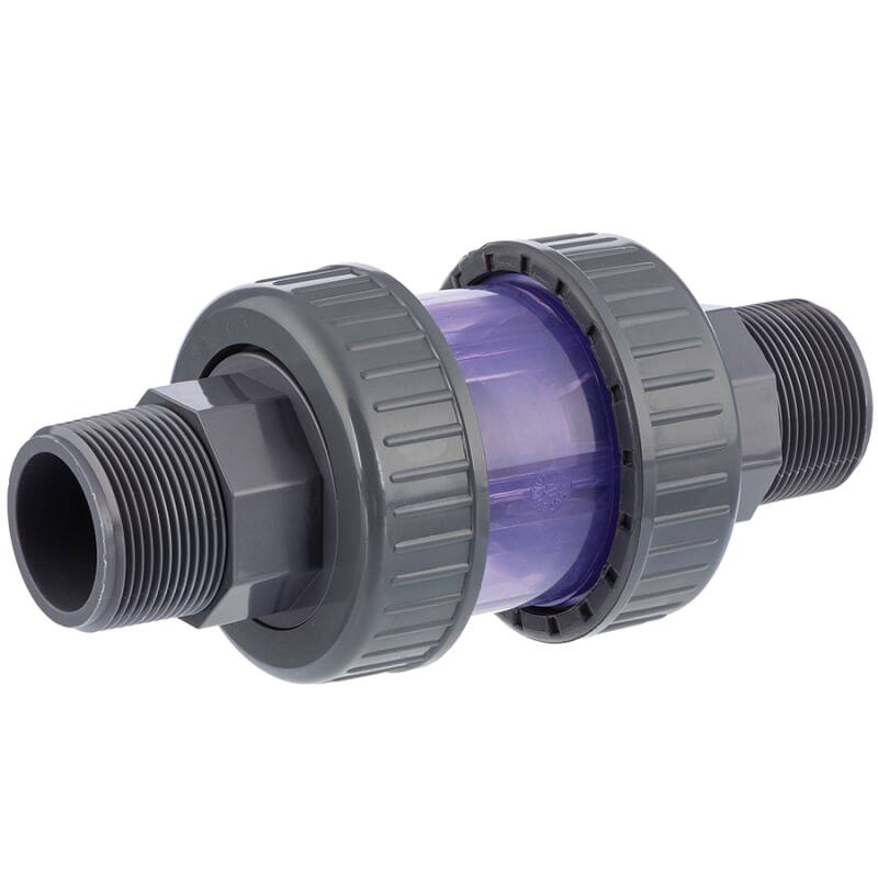 U-PVC ball check valve with male threads - transparent
