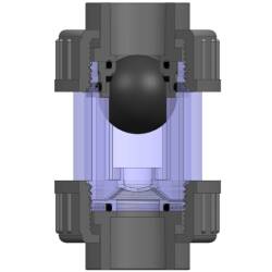 PVC-U R&uuml;ckschlagventil Transparent Kugel 2fach &Uuml;berwurf Klebemuffe 20mm