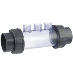 PVC-U electrode holder, transparent, double 2/3 screw connection, adhesive socket