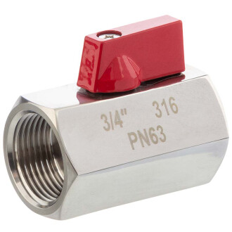 V4A Mini-Kugelhahn Rot 2fach Innengewinde 1/2"