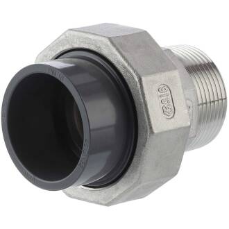 Stainless steel V4A union external thread x insert PVC-U socket