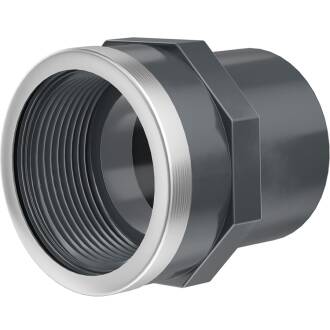 PVC-U Reinforced Transition Socket, Female /Male Socket x Female Thread 50/40mm x 1 1/2"
