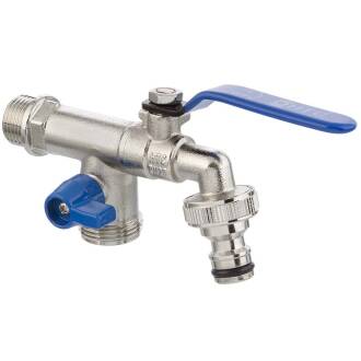 Messing Auslaufhahn HTC mit Doppelanschluss für Zeitschaltuhr 1/2" x 3/4" x 3/4"