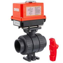 Valvola a sfera a 2 vie in PVC-U PTFE con attuatore elettrico - manicotto