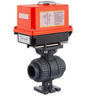 U-PVC 2 way ball valve PTFE with electrical actuator - solvent socket