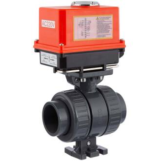Valvola a sfera a 2 vie in PVC-U PTFE con attuatore elettrico - manicotto