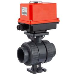 Valvola a sfera a 2 vie in PVC-U PTFE con attuatore elettrico - manicotto